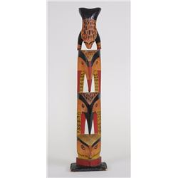 Tlingit Totem Carved with Four Figures 19 1/2" H. 4 1/2" W. Base  Good Condition