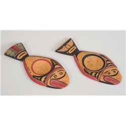 Pair of Carved Halibut Dishes ca. 1940's Attributed to Mungo Martin 10" L. 4 3/4" W.  Good Condition