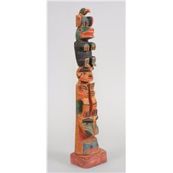 Tlingit Strong Man Totem Carved with Four Figures 20 1/2" H. 4" W.  Good Condition