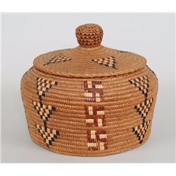 Thompson River Knob Top Basket with Imbricated Rolling Log and Triangle Design 11" D. 9 1/2" H.  Goo