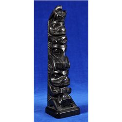Robert Davidson Sr. Argillite Totem Carved with Six Figures ca. 1940's 10" H.  Good Condition