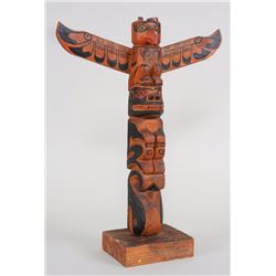 Coast Salish Totem Carved with Thunderbird, Bear and Killer Whale by Wilson Williams 19 1/2" H. 14" 