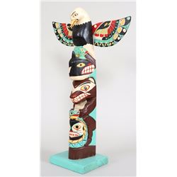 Northwest Coast Totem Carved with Eagle, Killer Whale, Otter and Lightning Snake by Williams 26 1/2"