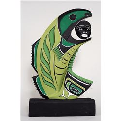 Supernatural Cod Fish, Legend of the Eclipse, Carved in Yellow Cedar by Pat Amos 26 1/2" H. 15" W. B