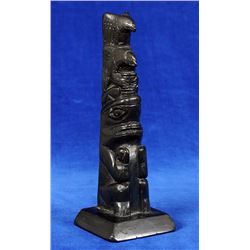 Moses Ingram Argillite Totem Carved with Two Eagles and a Bear Signed "Carved by Moses Ingram Masset