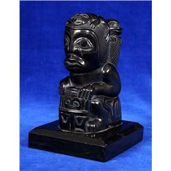 Haida Argillite Carving of a Mother with Twin Baby Frogs Signed Greg Lightbrown 5 1/2" H. 3 1/2" W. 