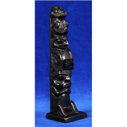 Rufus Moody Argillite Totem Carved with Wasco, Hawkman Transformation and Human Signed "Rufus Moody 