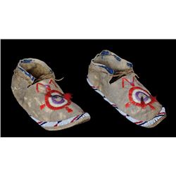 Pair of Beaded Moccasins with Antelope Design Quill Work ca. 1900  10 3/4" L.  Good Condition with M