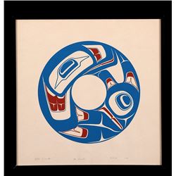 Robert Davidson Serigraph "Sea Monster" 83/258  1976 Signed in Pencil 14 3/4"x 14 3/4" Framed  Good 