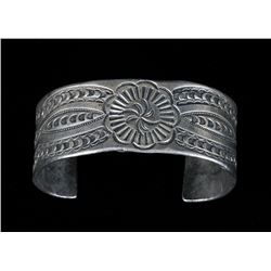 Navajo Silver Ingot Bracelet with Stamped Design 54 GMS 5 1/2" L. 1" W. 1 1/2" W. Gap  Good Conditio