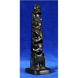 Rufus Moody Argillite Totem Carved with Human On a Wasco and Hawkman 7 1/2" H. 2 3/8" W.  Good Condi