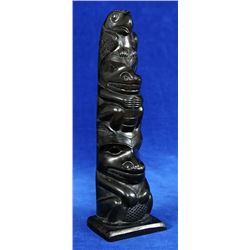 Haida Argillite Totem Carved with Eagle, Bear and Beaver Attributed to John Cross 8 3/4" H. 2 5/8" W