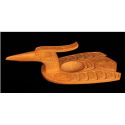 Northwest Coast Carved Yellow Cedar Loon Bowl by Gordon Twance 16 1/2" L. 7 1/2" W.  Good Condition