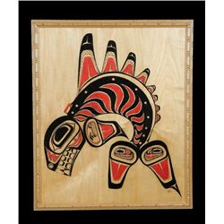 Ben Houstie Painted Wood Potlatch Tray with Incised  Killer Whale 19"x 22"  Good Condition