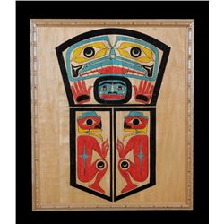 Ben Houstie Painted Wood Potlatch Tray with Incised  Copper Design 19"x 22"  Good Condition