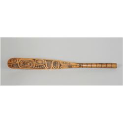 Soapberry Spoon with Incised Killer Whale Design Signed Lavalle 14 1/2" L. 1 1/2" W.  Good Condition