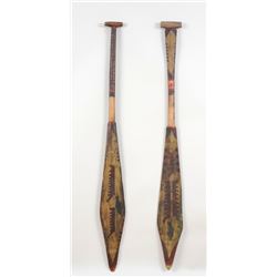 Two Nuu-chah-nulth Painted Paddles ca. 1900  59" L. 6 1/4" W. and 59" L. 6 1/2" W  Both in Good Cond
