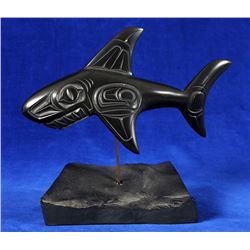 Haida Argillite Carving of a Shark by Francis Pollard, Skidegate, B.C. 1981  9" L. 7 1/2" H. 4 1/4" 