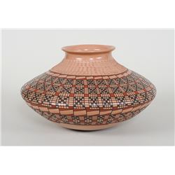 Large Polychrome Mata Ortiz Jar Signed Illegibly 13 1/2" D. 8" H.  Good Condition