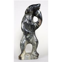 Abraham Anghik Ruben Soapstone Carving of a Pondering Bear 17" H. 7" W. 4" Deep  Good Condition
