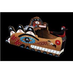 Nuu-chah-nulth Wolf Dance Mask with a Wolf and Bird on Top 27" L. 13" W.  Good Condition