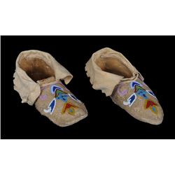 Pair of Cree Beaded Moccasins with Floral Design 9 3/4" L.  Good Condition