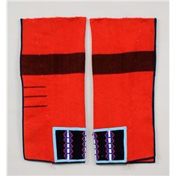 Pair of Beaded Leggings with Geometric Design On Hudson Bay Trade Blanket 30" L. 14" W.  Good Condit