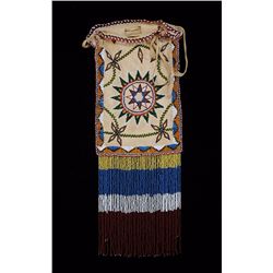 Apache Beaded Bag with Geometric Design 12" L. 6" W.  Good Condition