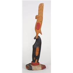 Northwest Coast Totem Carved with Eagle and Killer Whale on a Frog Base 16" H.  Good Condition