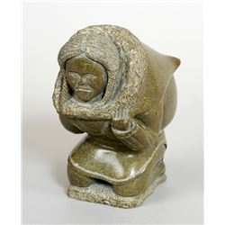 Inuit Soapstone Carving of a Mother and Child by Seemeonie Aipk Bought From Iqualit Coop 1975  8"x 5