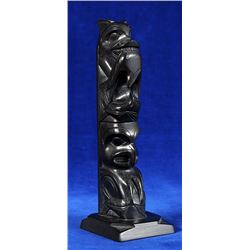 Rufus Moody Argillite Totem Carved with Bear Holding Killer Whale, Killer Whale and Hawkman Holding 