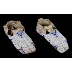 Pair of Plains Beaded Moccasins with Parfleche Soles 10 3/4" L.  Good Condition