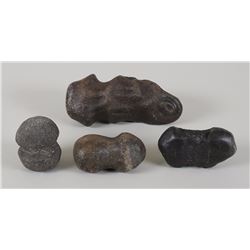 Three Stone Pounders 3 1/2" - 4 1/2" and a Figural Maul 7 1/2" L.