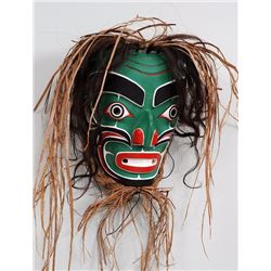 Kwakiutl Bukwus Mask Carved by Terrance Isaac - Alert Bay, B.C. 13" H. 10 1/2" W.  Good Condition wi