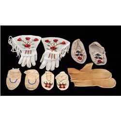 One Pair of Beaded Moccasins 10" L., Two Pairs of Embroidered Moccasins 5 1/2" L. - 6" L. and a Pair