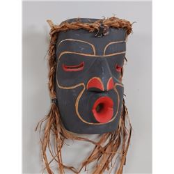 Wild Woman Mask with Cedar Bark Hair Carved by SAQ Osbite 11" H. 8" W.  Good Condition