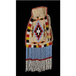 Apache Beaded Bag with Geometric Design 12" L. 6" W.  Good Condition