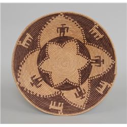 Apache Style Coiled Basket with Human Figures 18" D. 3 1/2" H.  Good Condition