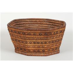 Coast Salish Octagonal Shaped Basket 10 1/2" W. 5 1/2" H.  Good Condition