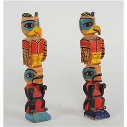 Pair of Northwest Coast Carved Thunderbird and Bear Totems 8" H.  Good Condition