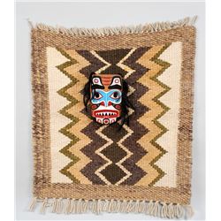 Northwest Coast Shark Mask Carved by D.A. Weir 10 1/2" H. 7" W. and a Salish Weaving 36"x 39"  Both 