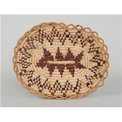 Salish Fully Imbricated Basketry Coaster with Crenulated Rim 9 1/2 x 11   Good Condition