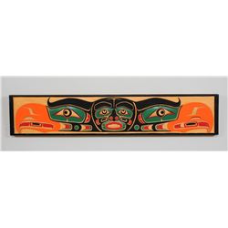Terrance Isaac Yellow Cedar Panel Carved with Two Thunderbirds with a Bukwus in the Middle - Alert B