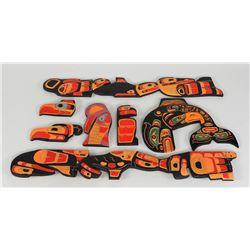 Seven Carved Panels Carved From Alert Bay and Kingcome Inlet, B.C. 6" L. - 33 3/4" L.  Good Conditio