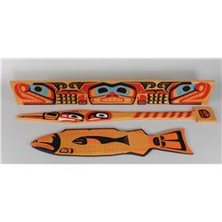 Three Carved Panels - Kingcome Inlet and Alert Bay, B.C. 33" L. - 46 1/2" L.  Good Condition