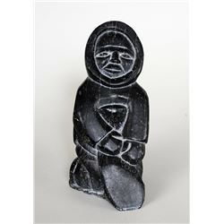 Inuit Soapstone Carving of a Hunter - Unsigned From Puvirnituq 9" H. 4 1/4" W.  4 1/4" Deep  Good Co