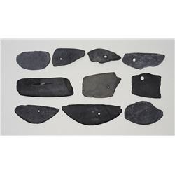 Ten Aleut Slate Scrapers - Kodiak Island, AK 2 1/4" L. - 4 1/4" L.  Good Condition