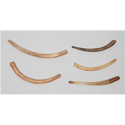 Five Aleut Bone Bow Shaped Artifacts From Kodiak Island, AK 4" L. - 5 1/2" L.  Good Condition