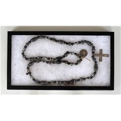 Trade Bead Necklace with Cross and Old Coin  Good Condition