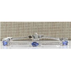 3.75 CTW Natural Tanzanite And Dimond Bracelet In 14k Solid White Gold